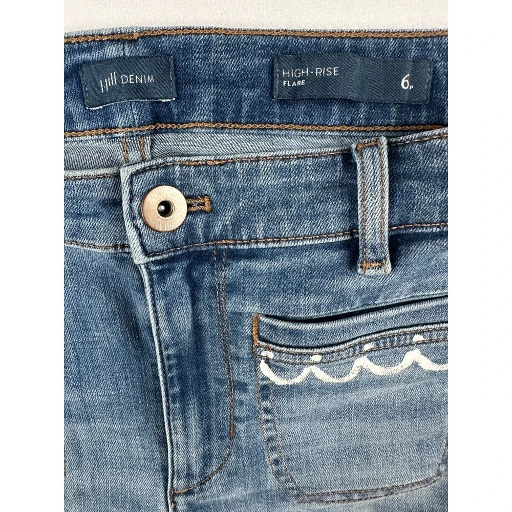 J.jill high rise flare jeans glitter love you to the moon Sz 6 artsy faded Sz 30